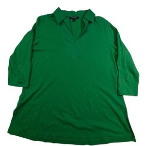 Lauren Ralph Lauren Collared V-Neck Tunic Top – Women's 1X Green